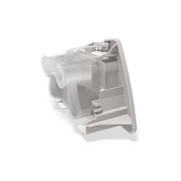 The Resmed Air10 Light Gray Side Cover is displayed against a white background. There is a rubbery looking transparent square shape attached to a larger gray plastic looking abstract shape. 