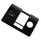 The face plate is shown at an angle with two rectangles cut out and one circle cut out to fit well over the device. 
