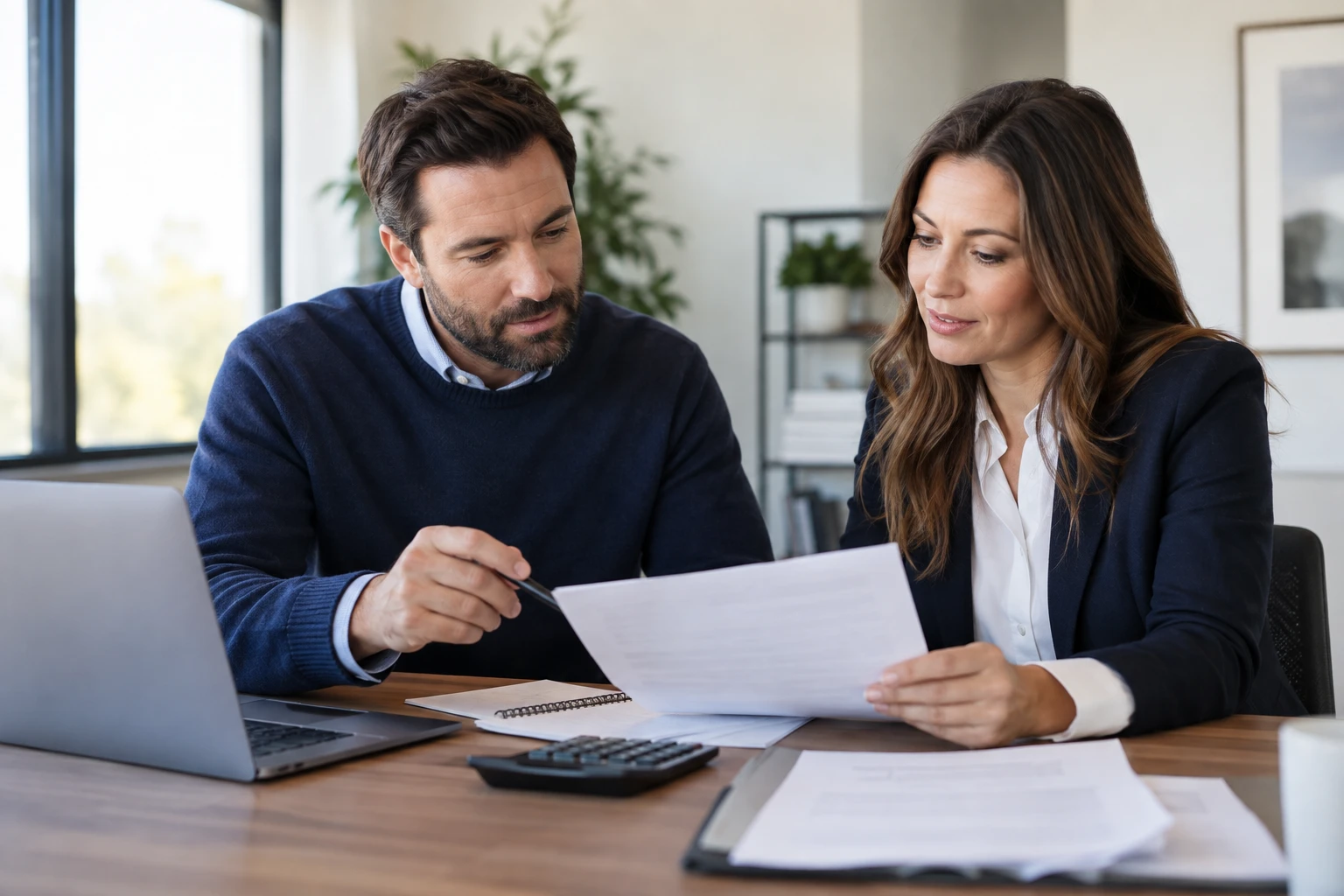 Business professionals reviewing an equipment budget — AI-generated business scene