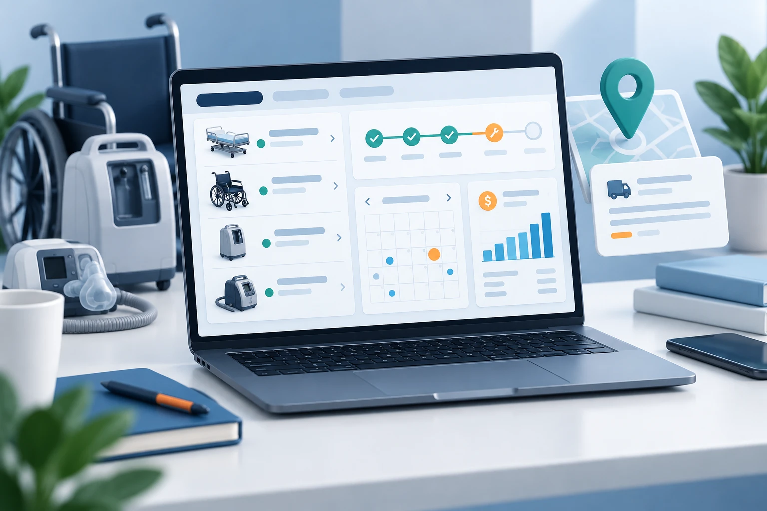 Concept illustration of a customer rental equipment management portal