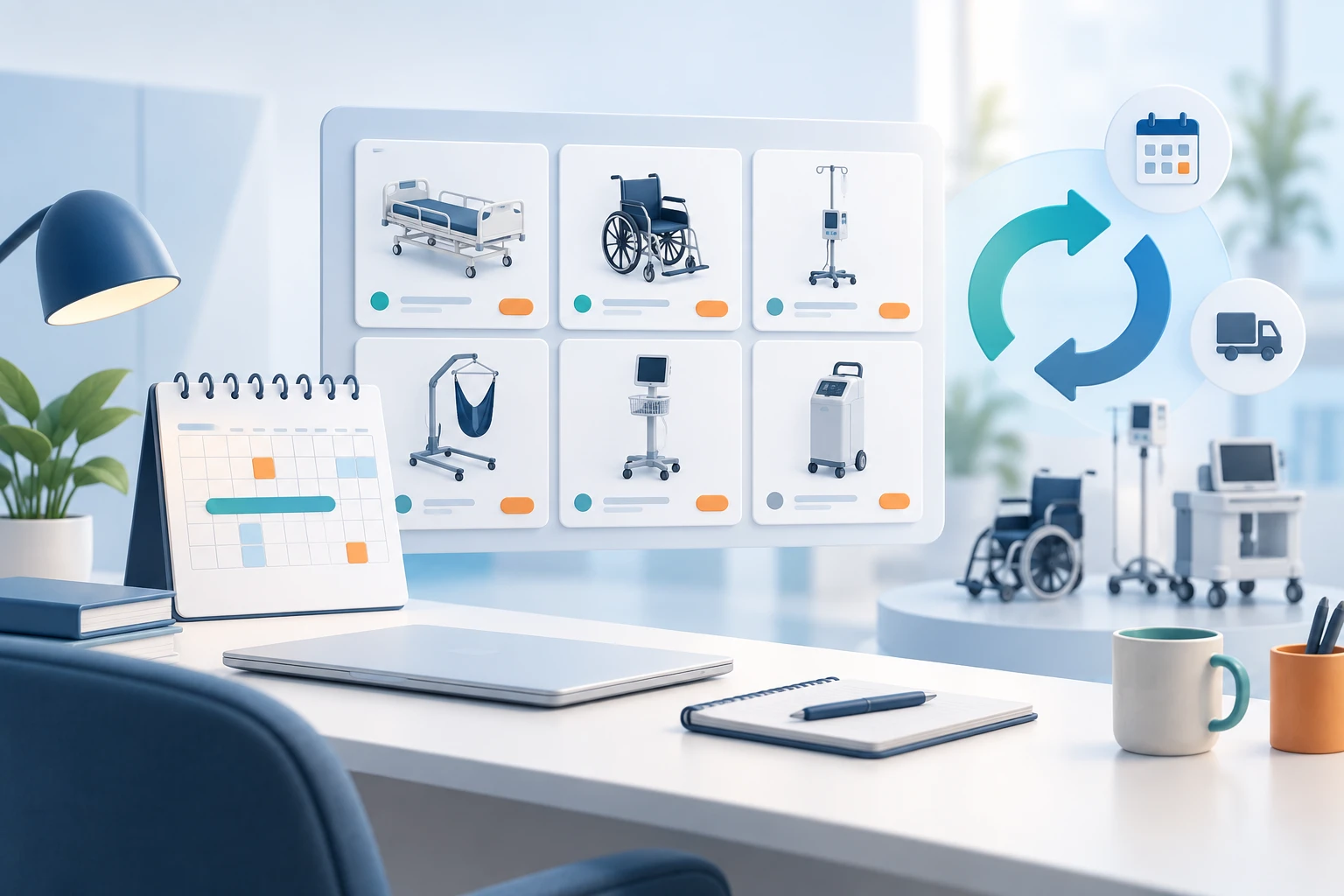 Concept illustration of flexible rental equipment planning