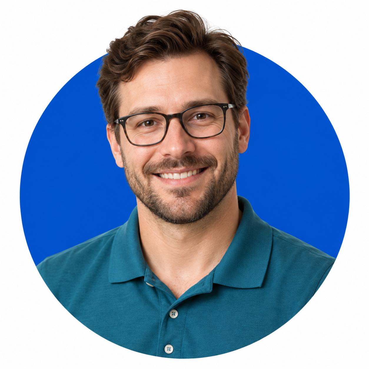 Illustrative sales expert portrait with blue circle