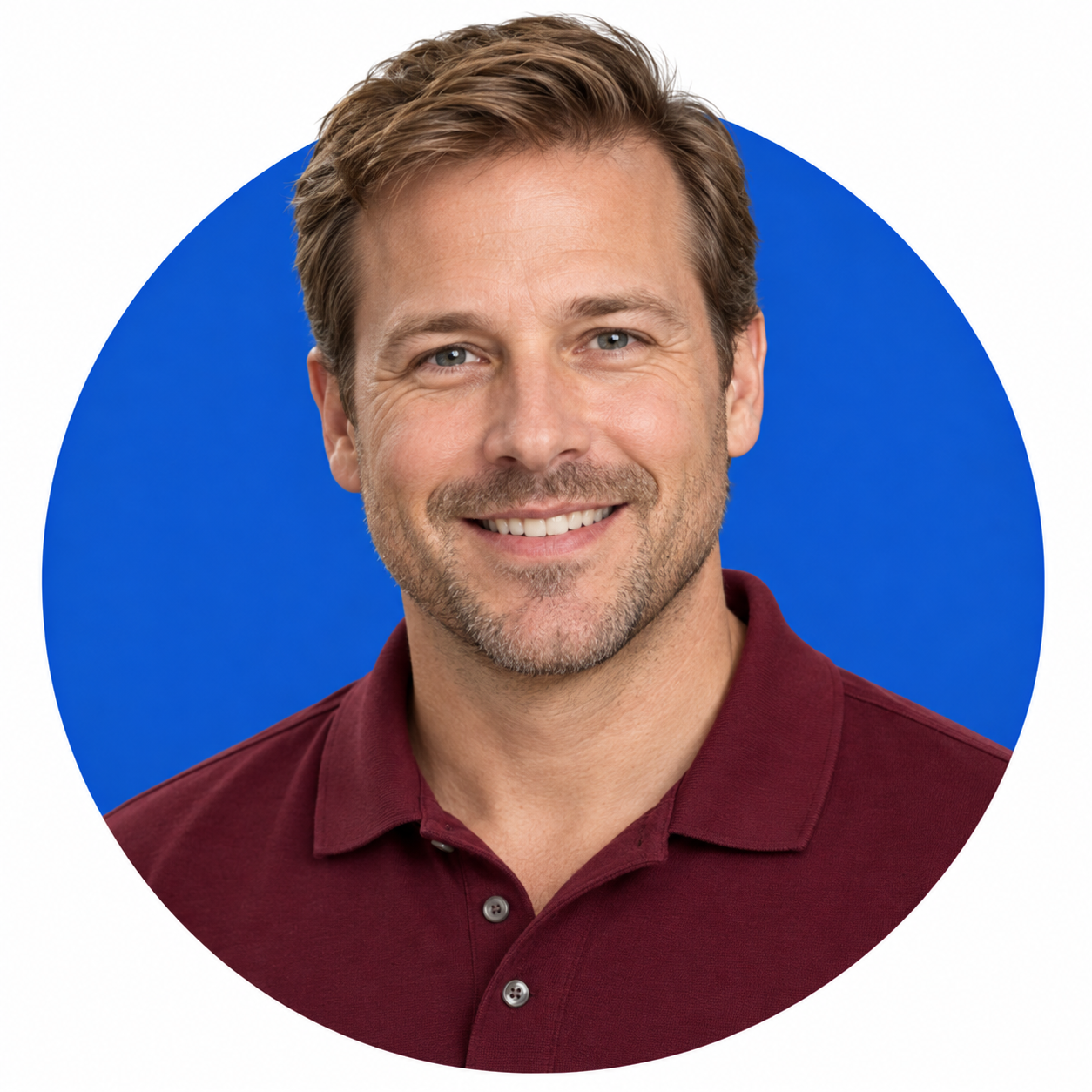 Illustrative sales expert portrait with blue circle
