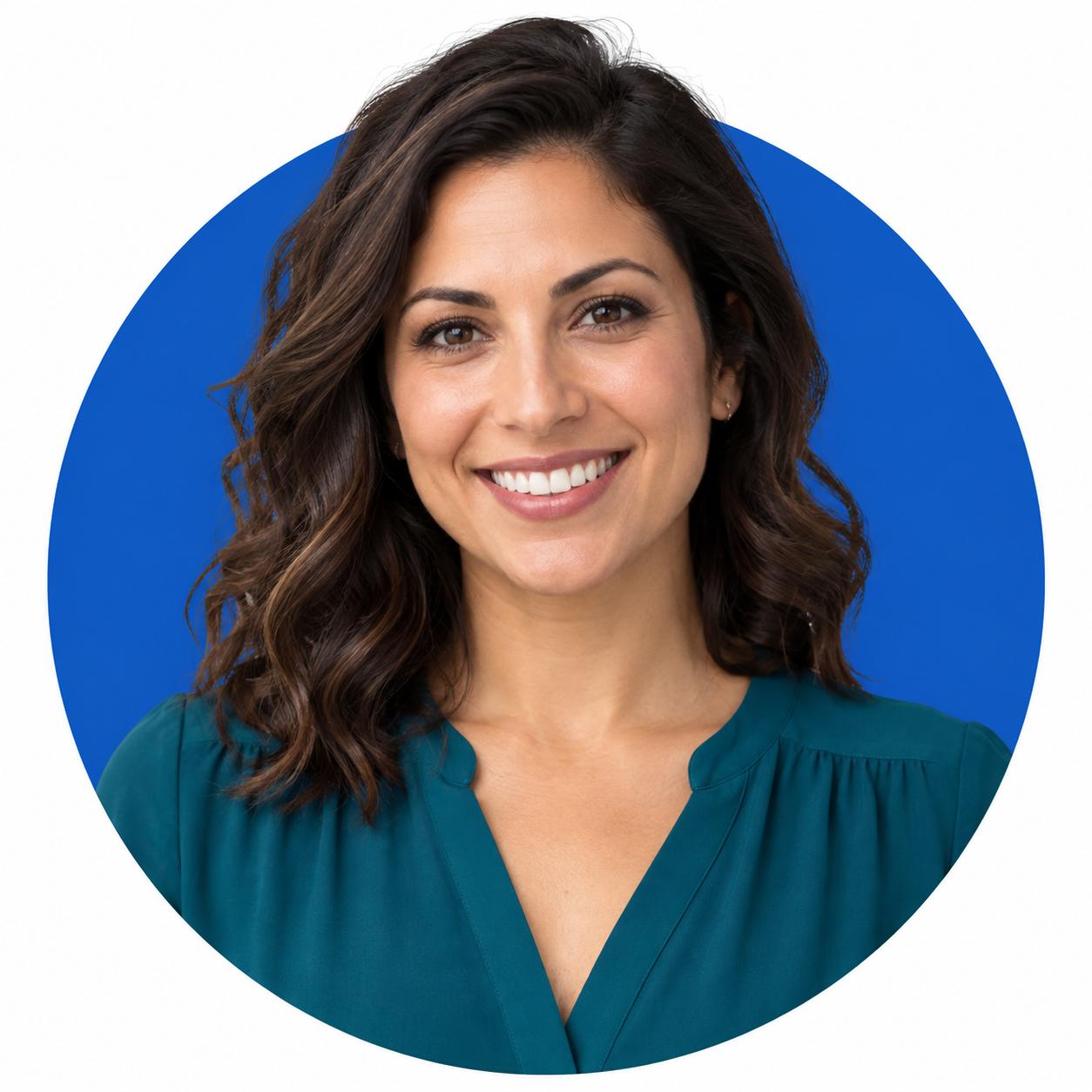Illustrative sales expert portrait with blue circle