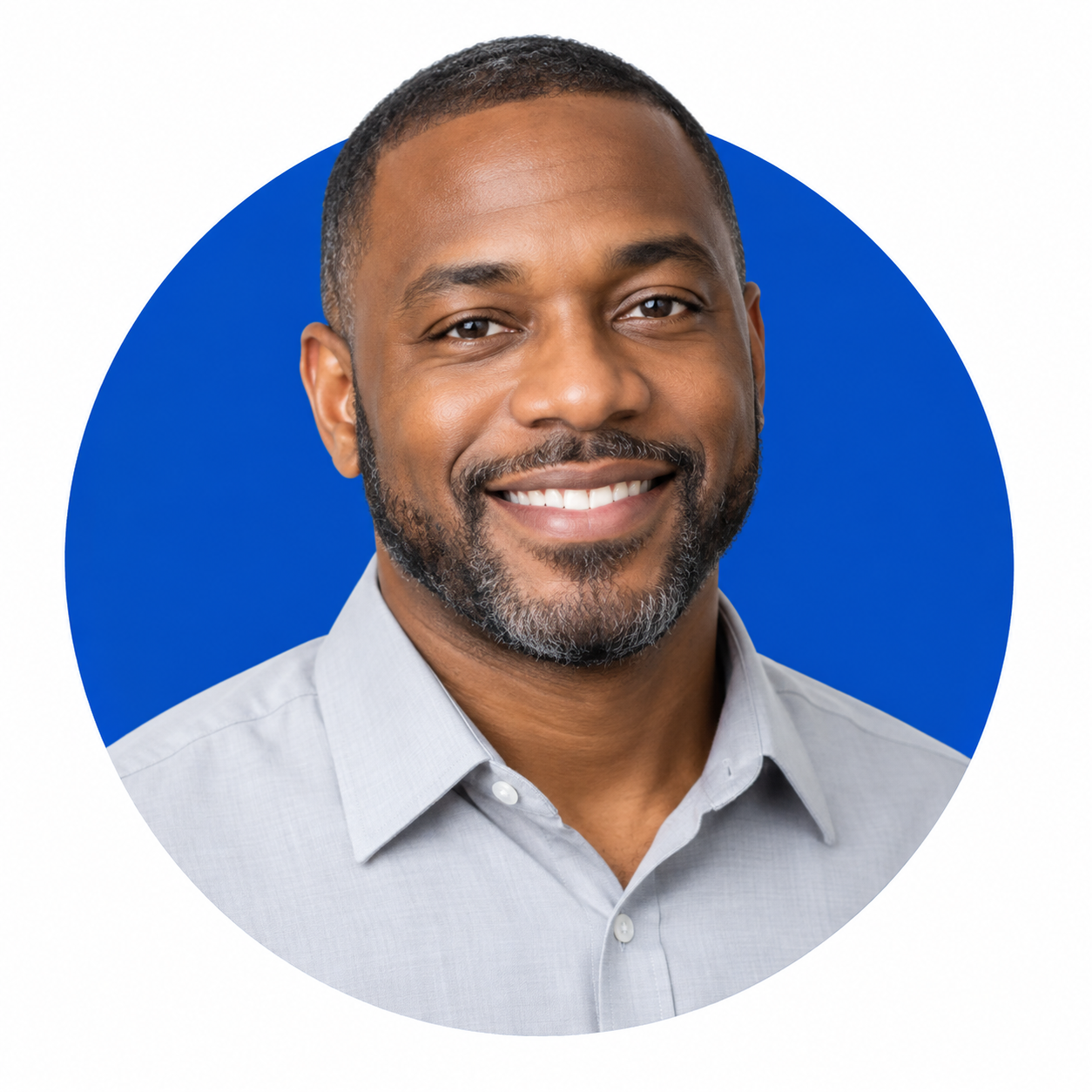 Illustrative sales expert portrait with blue circle
