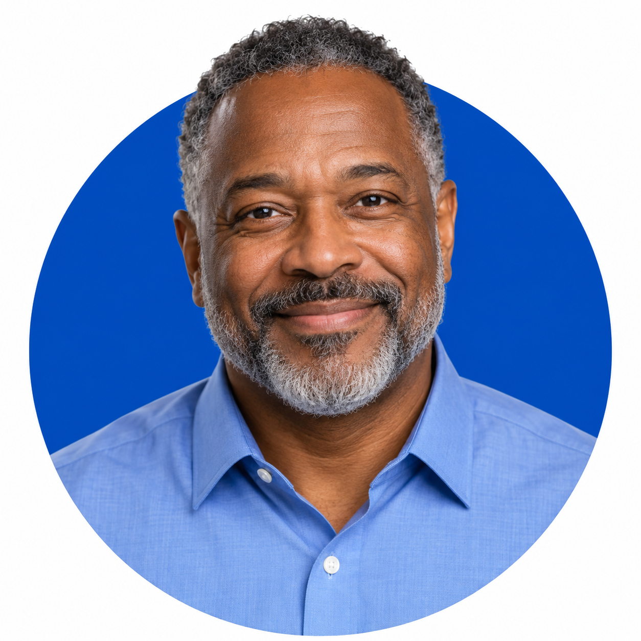 Illustrative sales expert portrait with blue circle