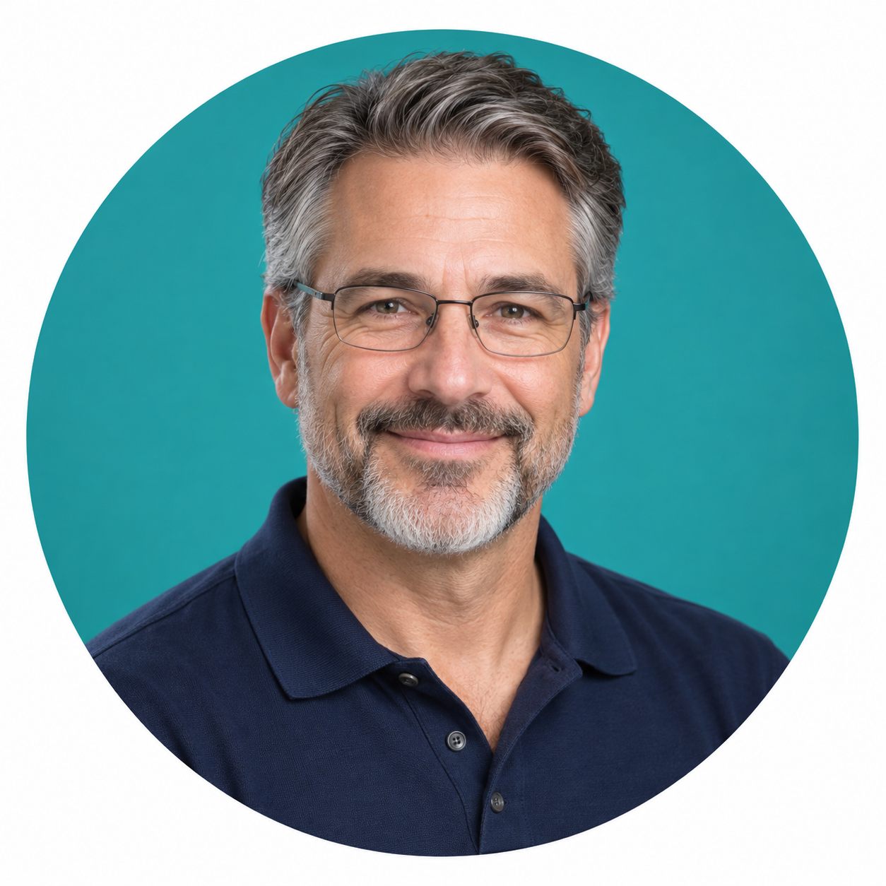 Illustrative sales expert portrait with teal circle