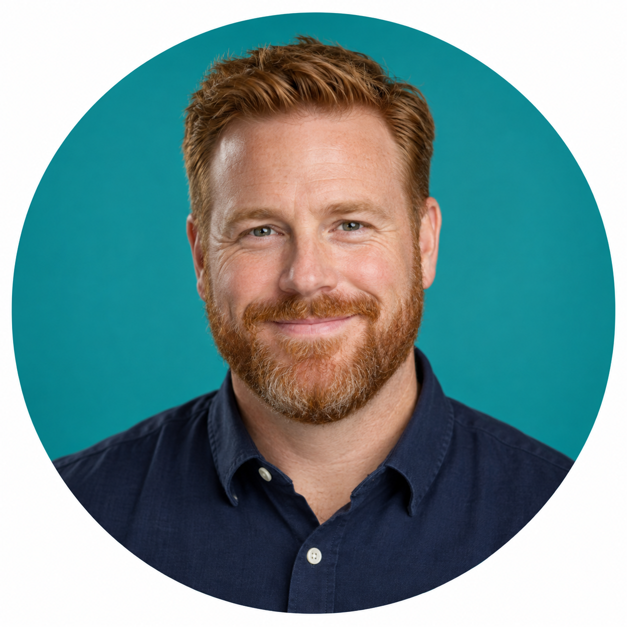 Illustrative sales expert portrait with teal circle