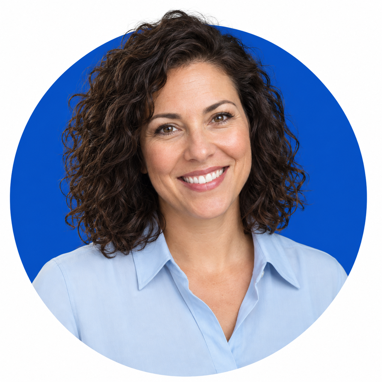 Illustrative sales expert portrait with blue circle