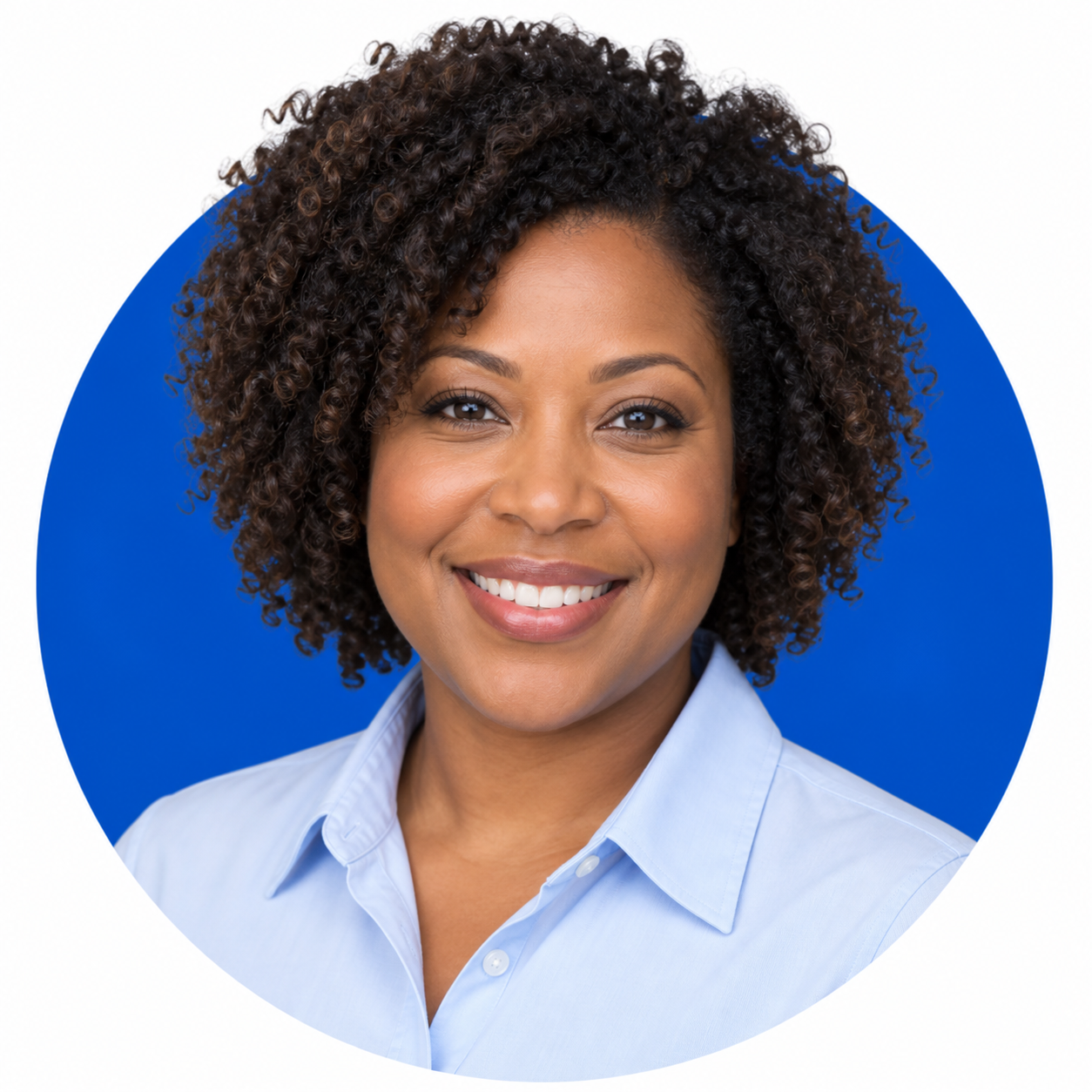 Illustrative sales expert portrait with blue circle