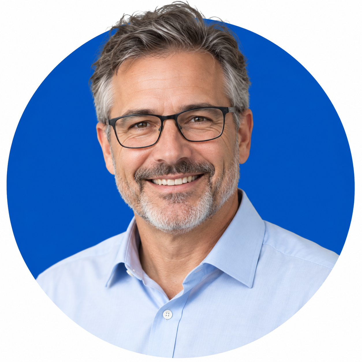 Illustrative sales expert portrait with blue circle