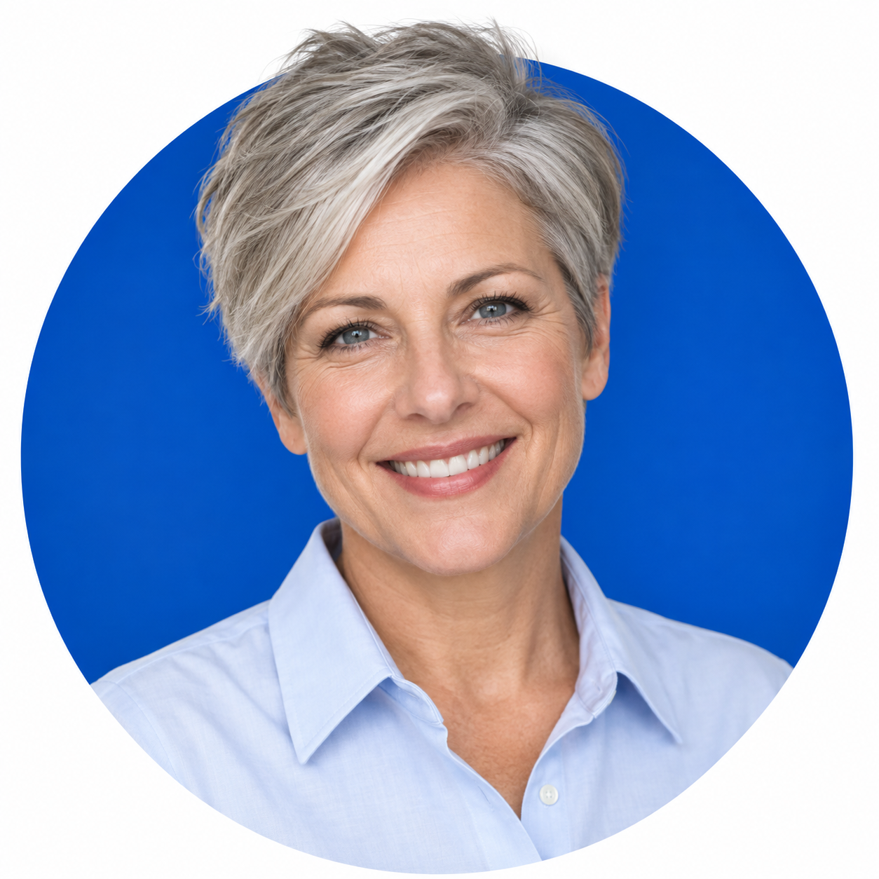 Illustrative sales expert portrait with blue circle
