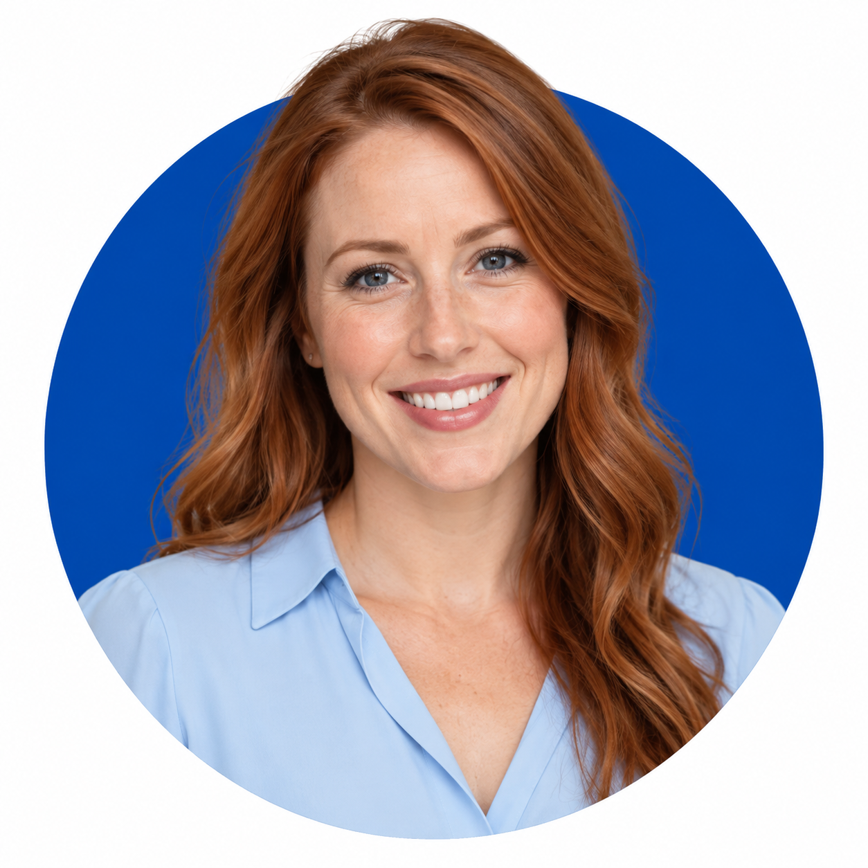 Illustrative sales expert portrait with blue circle