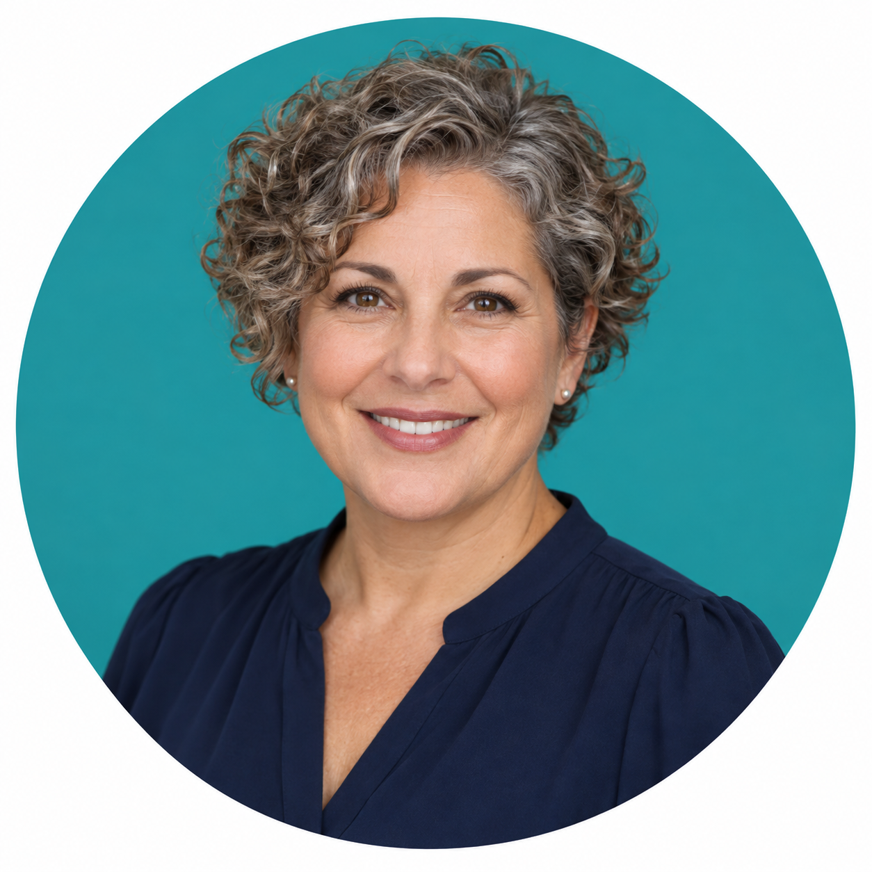 Illustrative sales expert portrait with teal circle