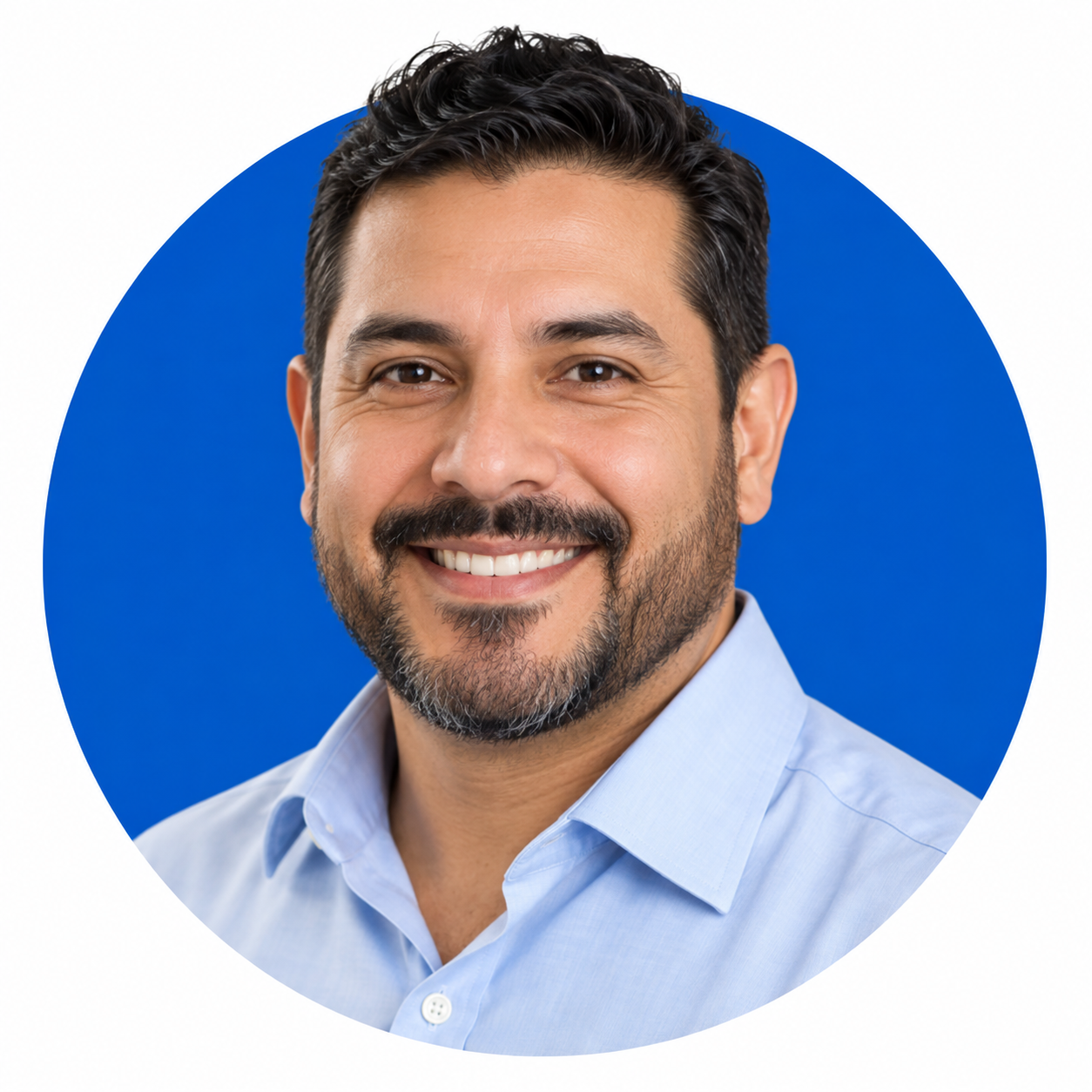 Illustrative sales expert portrait with blue circle