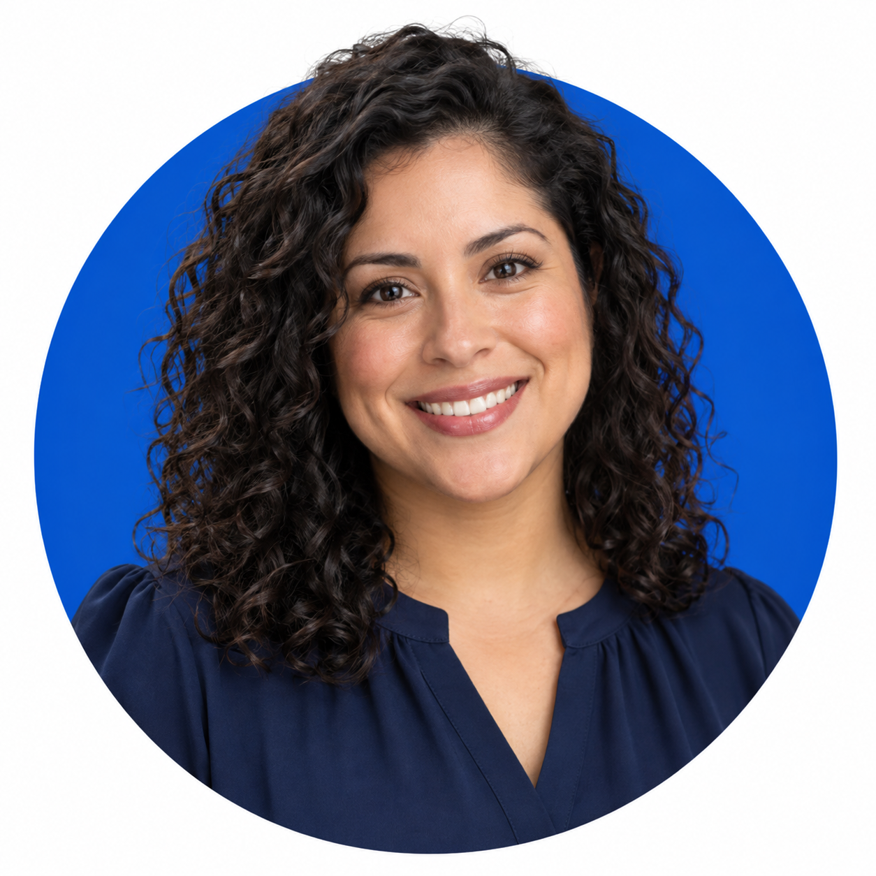 Illustrative sales expert portrait with blue circle