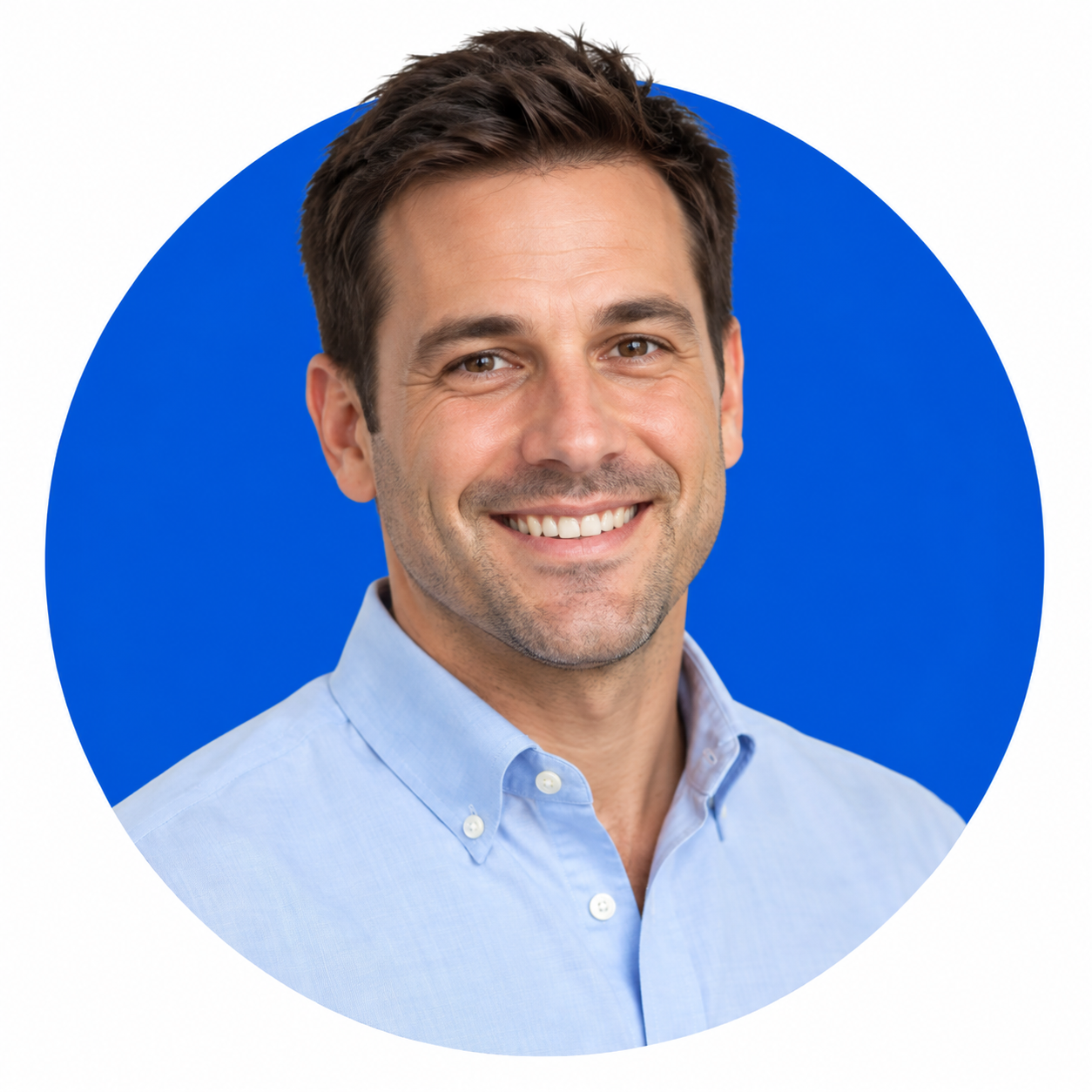 Illustrative sales advisor portrait with blue circle
