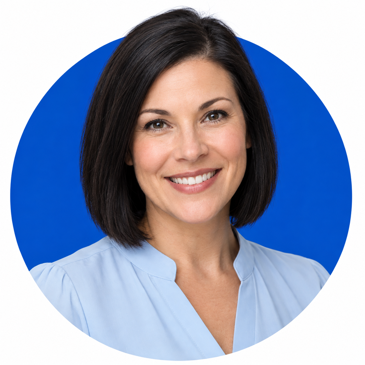 Illustrative sales expert portrait with blue circle