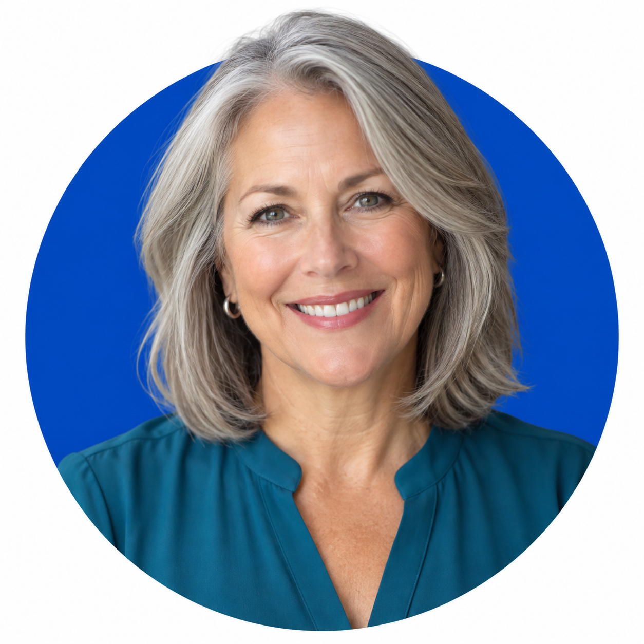 Illustrative sales expert portrait with blue circle