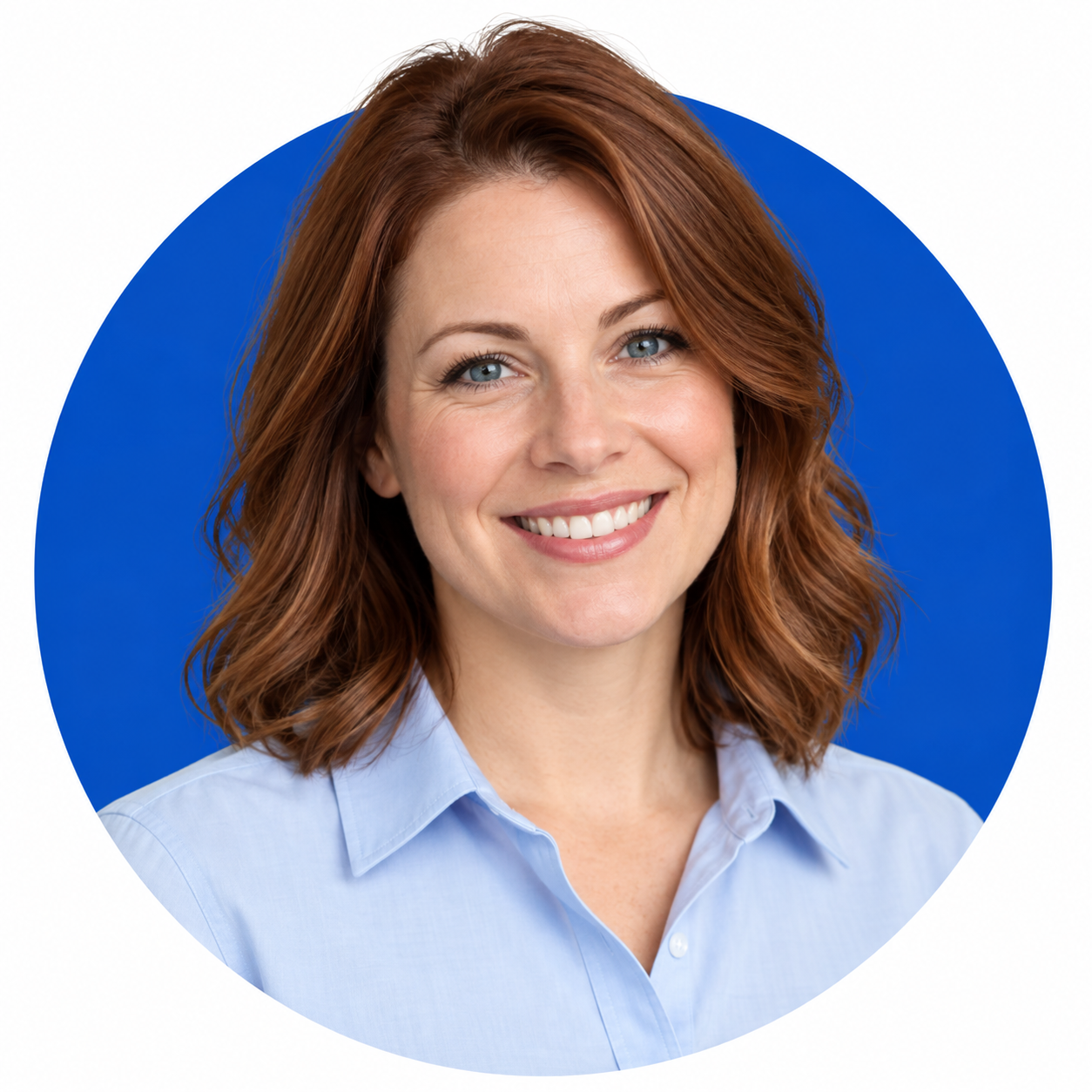 Illustrative sales expert portrait with blue circle
