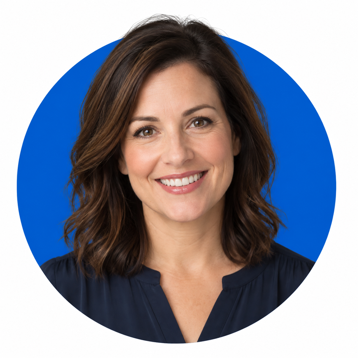Illustrative sales expert portrait with blue circle
