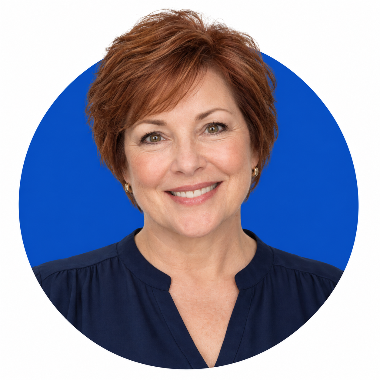 Illustrative sales expert portrait with blue circle