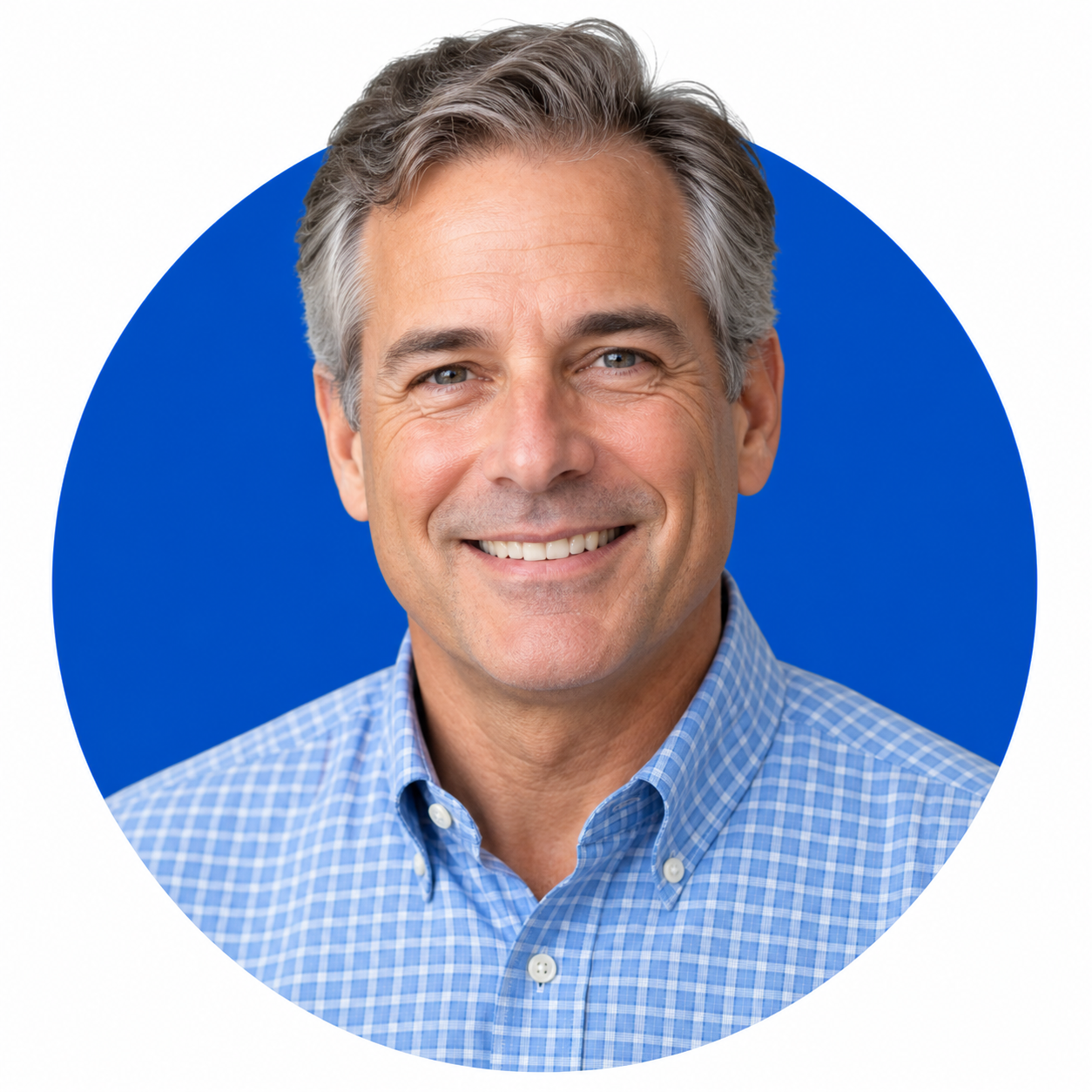 Illustrative sales expert portrait with blue circle