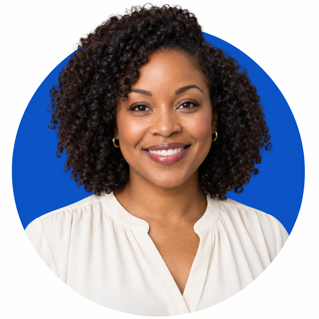Illustrative sales expert portrait with blue circle