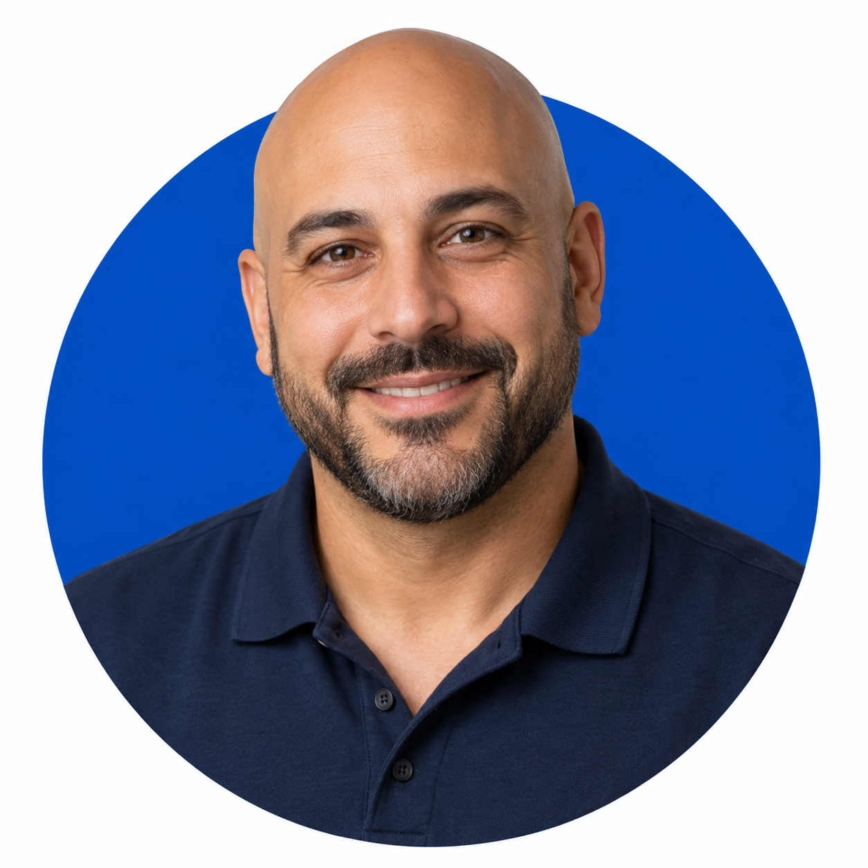 Illustrative sales expert portrait with blue circle