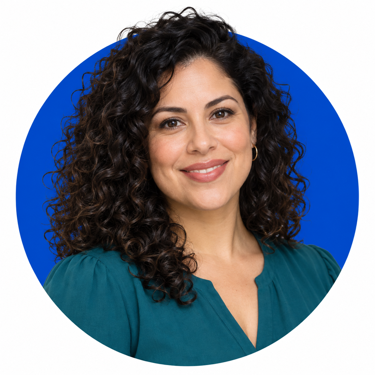 Illustrative sales expert portrait with blue circle