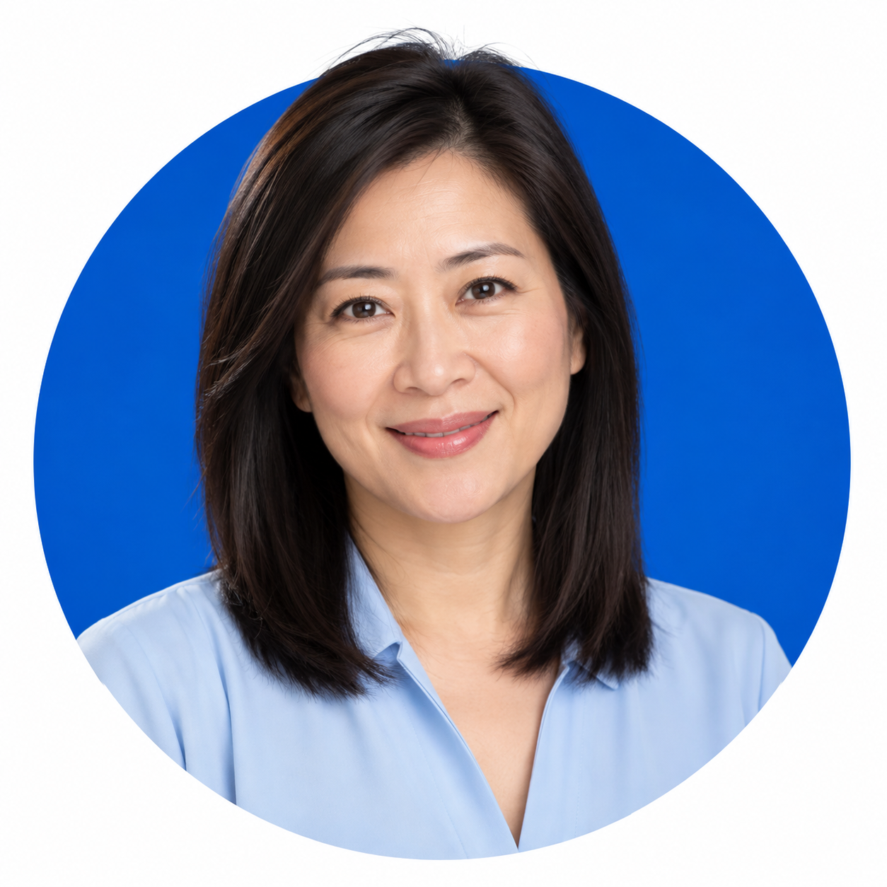 Illustrative sales expert portrait with blue circle
