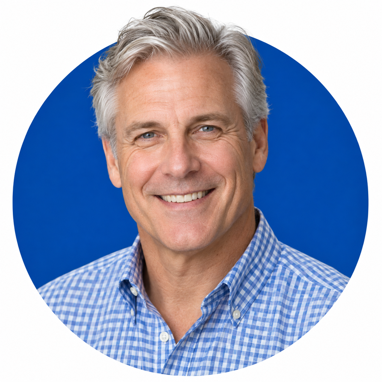 Illustrative sales expert portrait with blue circle