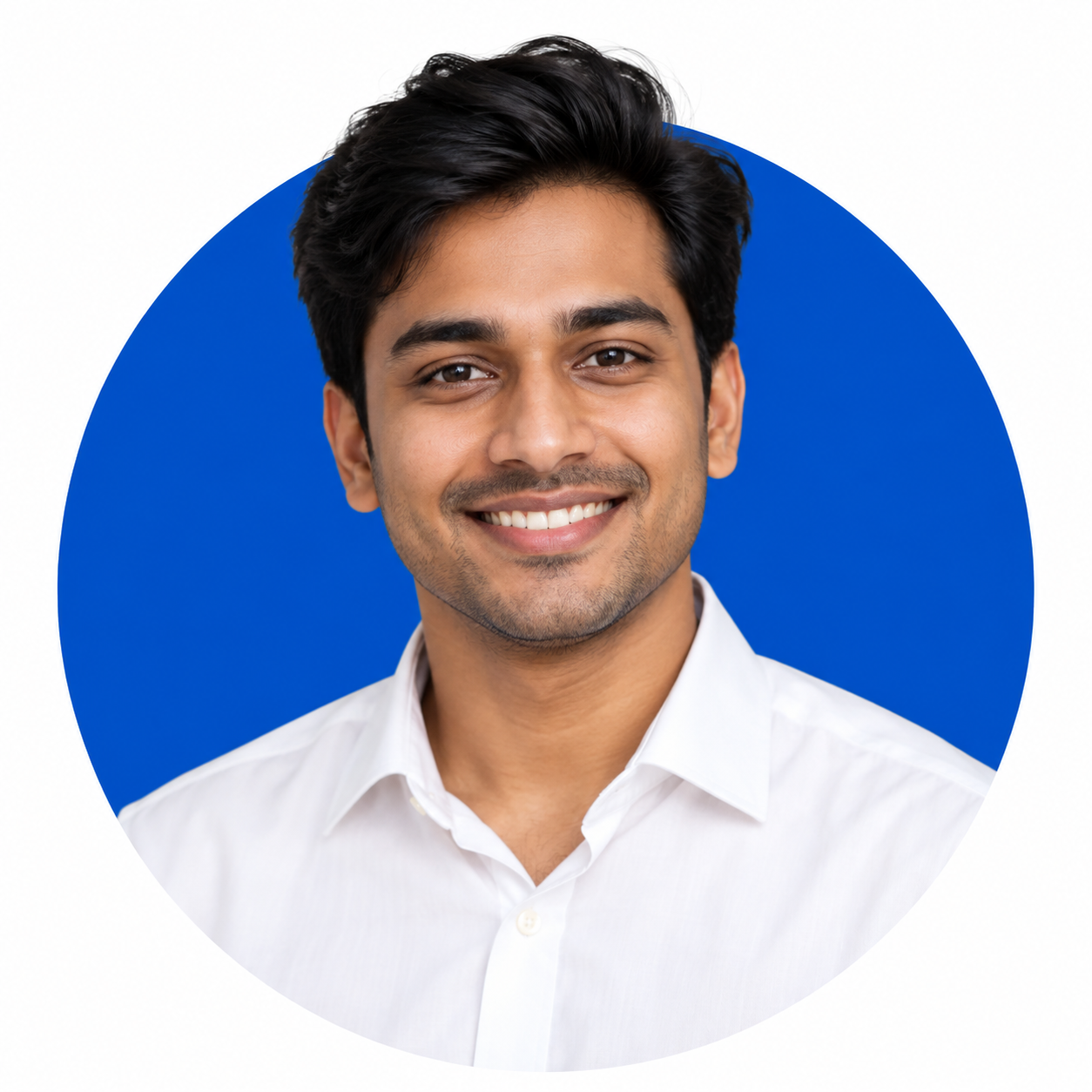 Illustrative sales expert portrait with blue circle