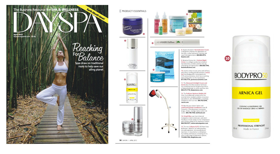 ARNICA GEL WAS FEATURED  IN DAYSPA MAGAZINE
