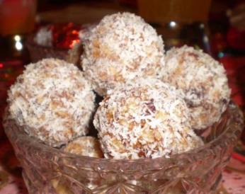 Date Nut Balls in a crystal bowl