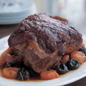 Fruited Pot Roast on a serving platter with fruit