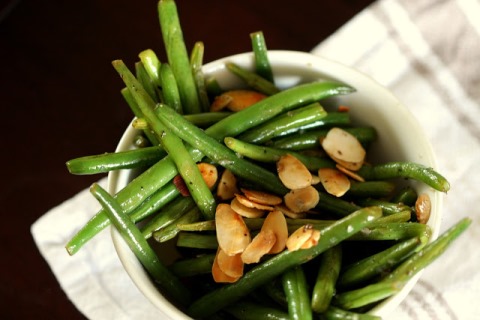 Green Beans with Sauteed Almonds in a bowl