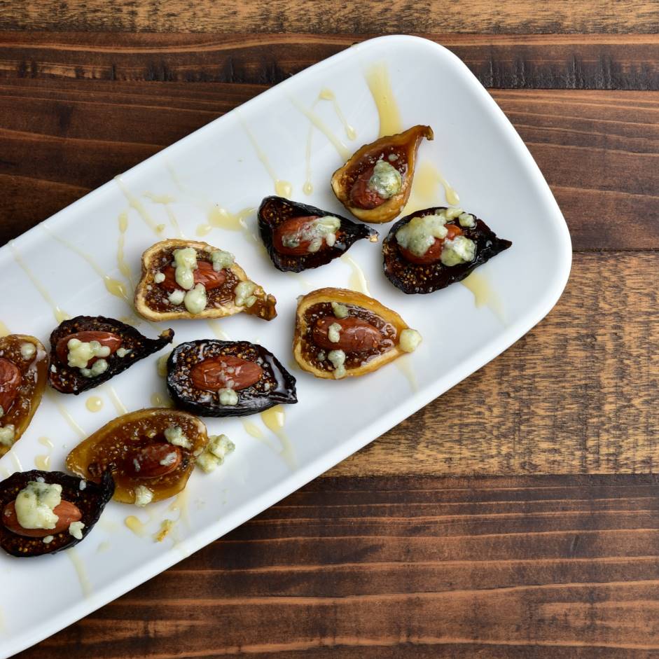 Almond Stuffed Figs on a serving platter
