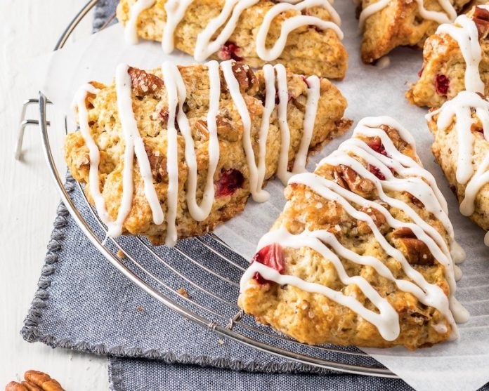 Strawberry Pecan scones on a cooling rack