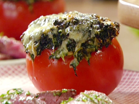 A spinach stuffed tomato