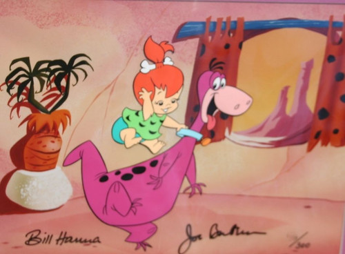 Flintstones Pebbles Hanna Barbera Signed Cel Ride Em Dino Rare Animation Cell