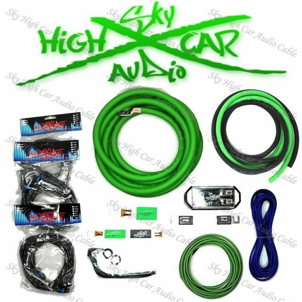 Sky High Car Audio - Amp Kit Single 1/0 to Dual 4 Gauge OFC - Red, Green or Blue