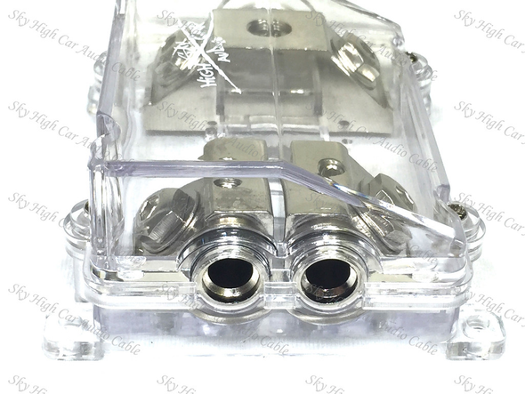 (1) 1/0 to (2) 4 ga Waterproof ANL Fused Distribution Block Dual ANL Fuse Holder Sky High Car Audio 27.95 SHCA-DB-1024-ANLWP New WC Car Audio