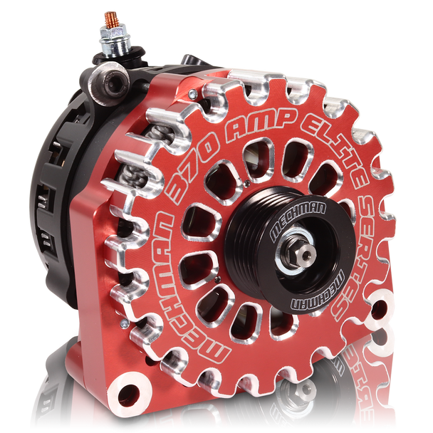 370A Billet Large Case Hairpin Alternator For 2001-2007 GM Truck 6.6l Diesel - Side Output Stud- RED