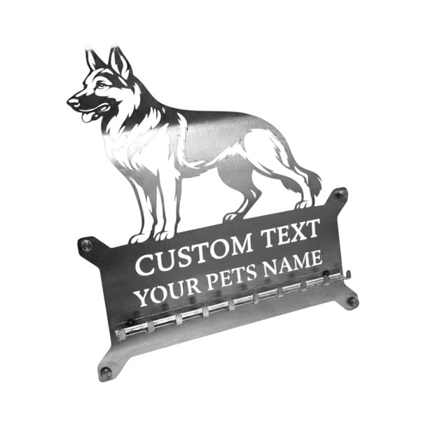 German Shepherd Key Holder with Custom Name – 18-Gauge Stainless Steel Wall Decor