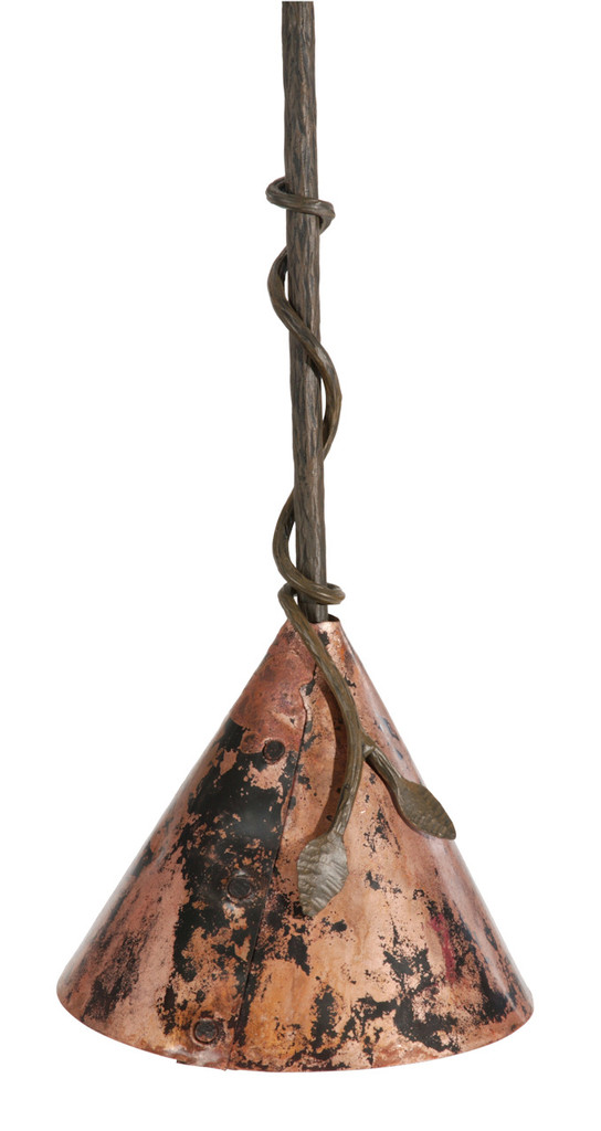 Leaf Iron Pendant Lamp with Copper Shade - 8 Inch