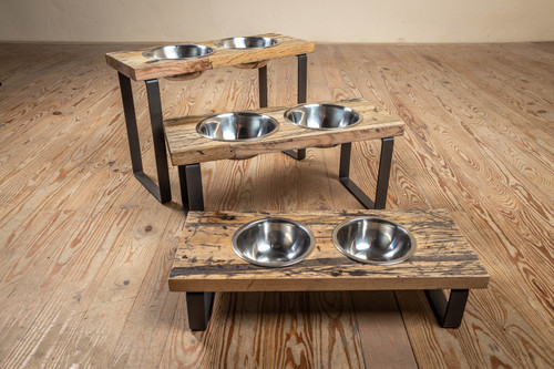 Reclaimed Barn Wood Floating Raised Dog Feeder -  Canada