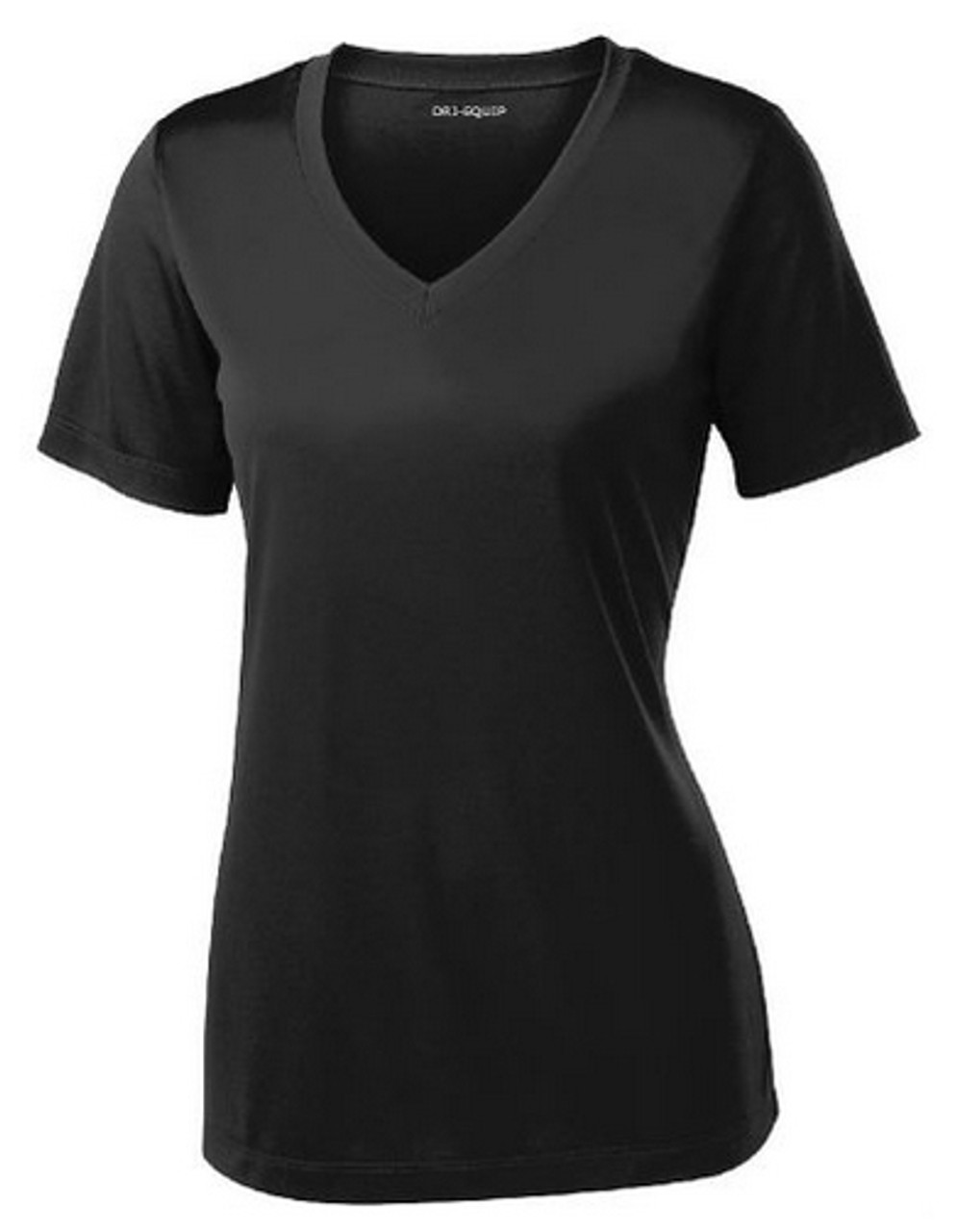 Black Ladies Short Sleeve V-Neck Moisture Wicking Athletic T-Shirt