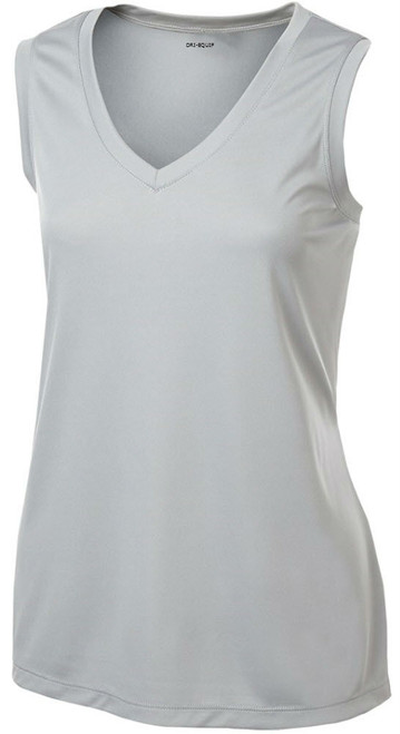 Silver Ladies Sleeveless Moisture Wicking V-Neck Workout Shirt