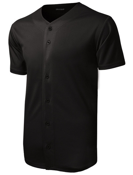 Black Men's Moisture Wicking Tough Mesh Full-Button Jersey